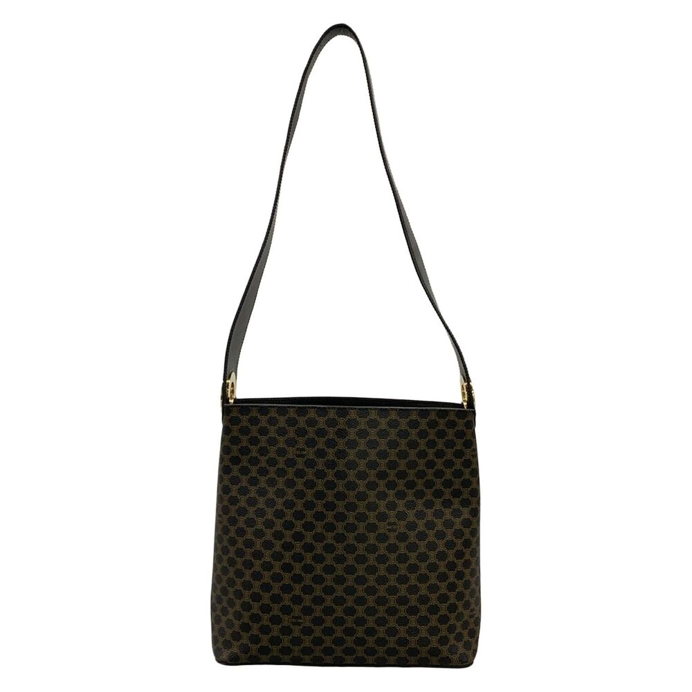 Celine Macadam/Circle Logo Shoulder Bag Black Brown PVC Leather - Picture 3 of 15